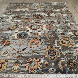HAND-KNOTTED INDO NEPALI CARPET NEW ZEALAND WOOL/ SILK YARN DESIGN’ OUSHAK’